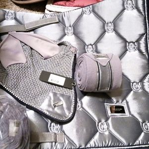 Equestrian Stockholm Crystal Grey FULL dressage pad,  polos, and full bonnet